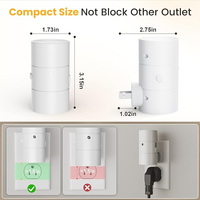 VOLISUN Night Light, Dimmable Led Night Lights Plug into Wall, Amber/3000K/4500K, 0-100LM Adjustable Brightness, Dusk to Dawn Nightlight for Hallway, Bathroom, Bedroom White 2 Pack - Bloomnest
