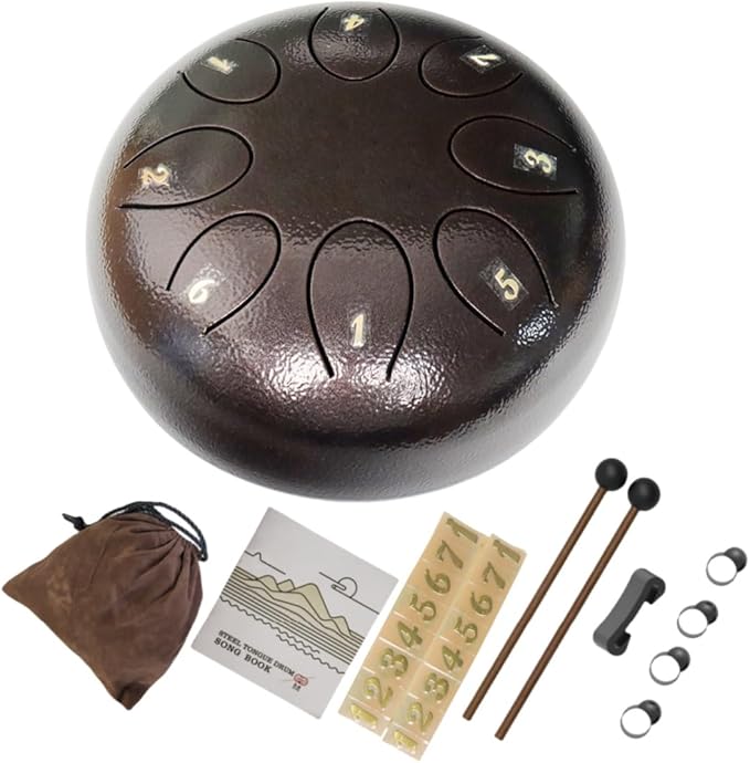 REGIS Steel Tongue Drum 6 inch 8 Notes Musical Percussion Instrument, rain Drum for Outside - Musician Gift for Family and Friends(Maroon)