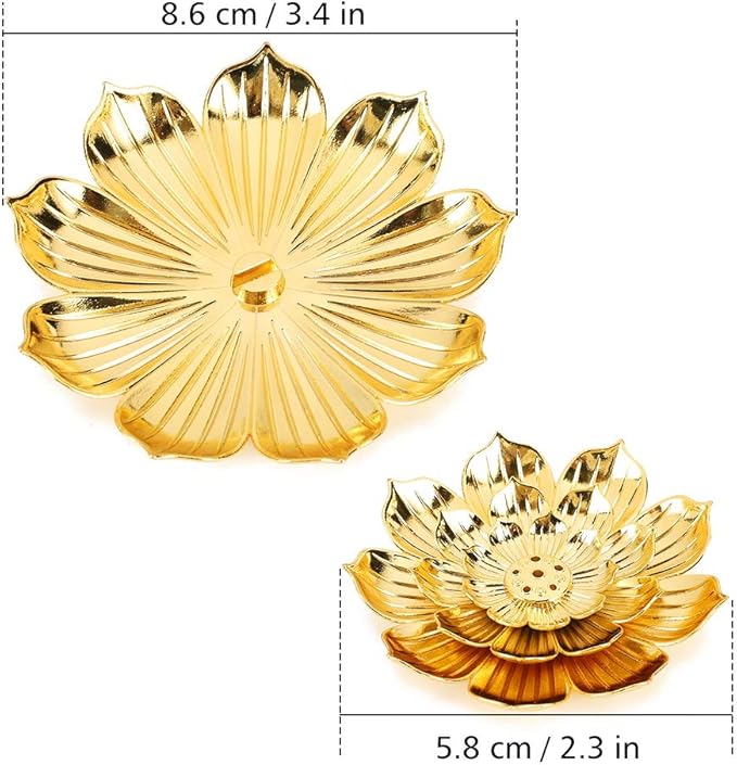 Accmor Zinc Alloy Incense Holder, Lotus Stick Incense Burner, Incense Holder for Stick/Coil/Cone Incense with Ash Catcher, Gold, 2 Pack - Bloomnest