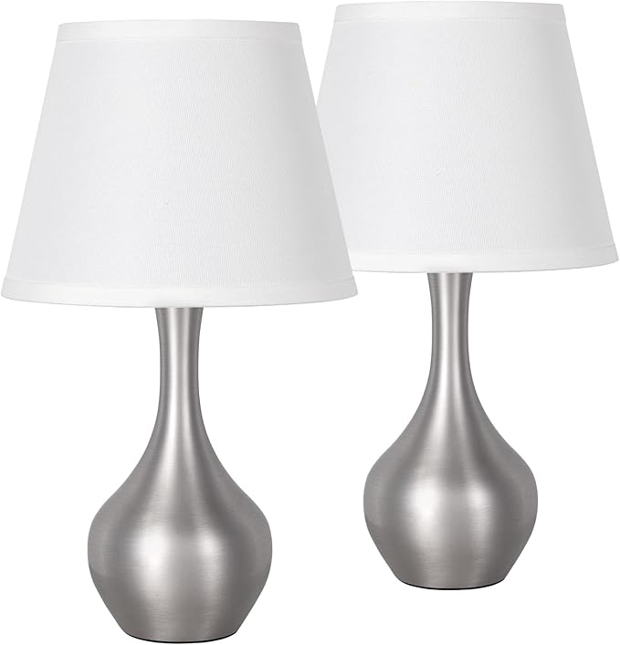 Seealle Touch Table Lamps for Bedroom Set of 2,3-Way Dimmable Small Bedside Lamps for Night Stands with Wires, Silver Desk Lamps for Kids Room,Office,Living Room, End Table(LED Bulbs Included) - Bloomnest