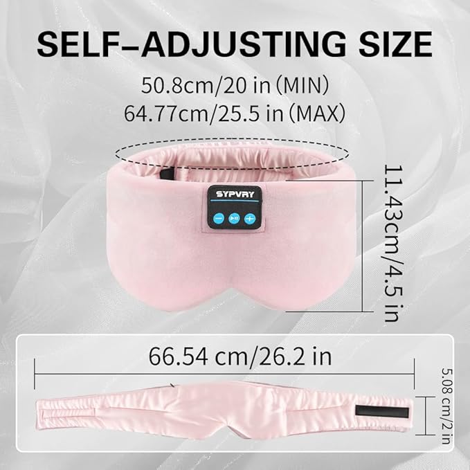 Sleep Mask Bluetooth 5.4 Headphones Soft Wireless Headband Eye Mask Blackout with Microphone (Pink) - Bloomnest