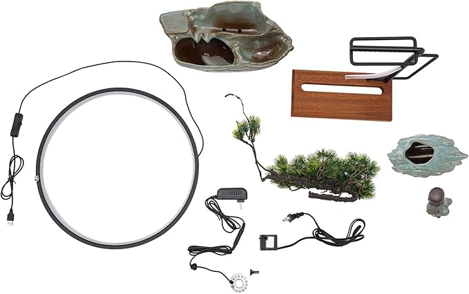 Tabletop Water Fountain Small Waterfall Fountains Indoor with Rocks and Ring Lights Desktop Fountains for Meditation Relaxation for Bedroom Living Room Office