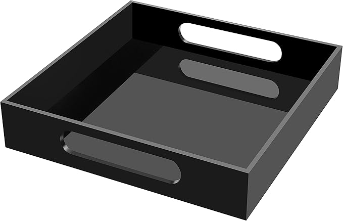 Home Decorative Coffee Table Tray, 10"x10" Elegant Acrylic Serving Trays with Handles Works for Eating, Breakfast, Makeup Drawer Organizer,Bathroom Vanity Table,Ottoman Tray, Black - Bloomnest