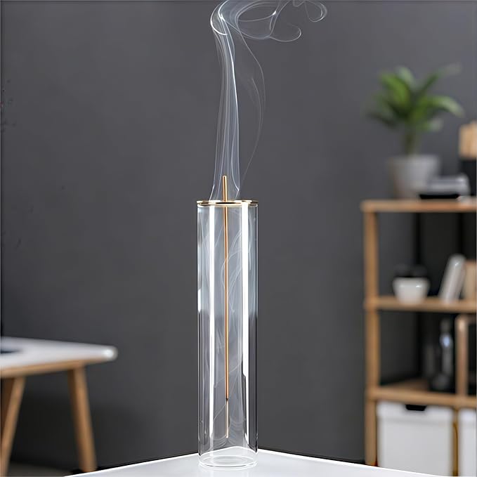 Glass Incense Holder,Incense Burner for Sticks with Ash Catcher,Incense Stick Burner for Meditation and Yoga Room (Golden Leaf) - Bloomnest