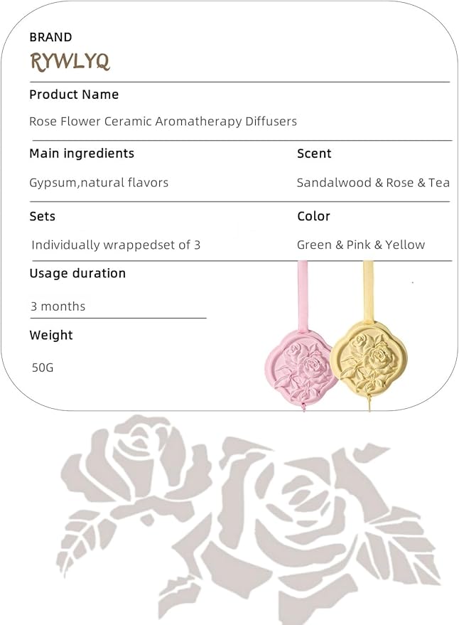 Ceramic Essential Oil Diffusers,Air Freshener,3Pcs Rose Flower Ceramic Aromatherapy Diffusers for Bedroom, Wardrobes, Toilet, Cars Etc.Visual and Olfactory Double Enjoyment(Sandalwood+Rose+Tea) - Bloomnest