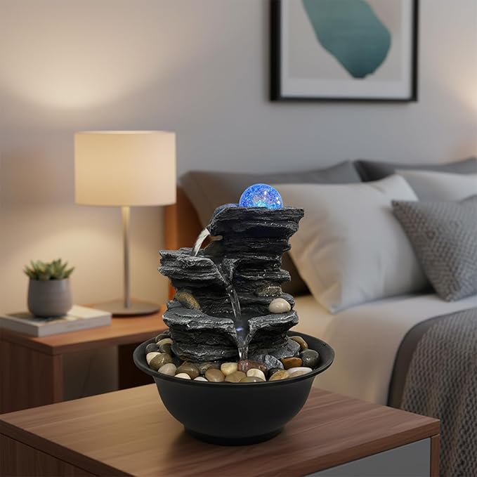 Indoor Tabletop Water Fountain, Resin Meditation Fountain with Color LED Light, Indoor Waterfall Feature for Home Office Decor (C) - Bloomnest