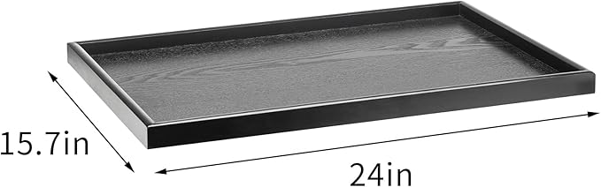 24 x 16 Inches Extra Large Solid Wood Serving Tray for Tea Coffee Table Snack Food Meals Serving Plate Kitchen Party Bar Breakfast Server with Raised Edges Black Wooden Decorative Ottoman Tray - Bloomnest