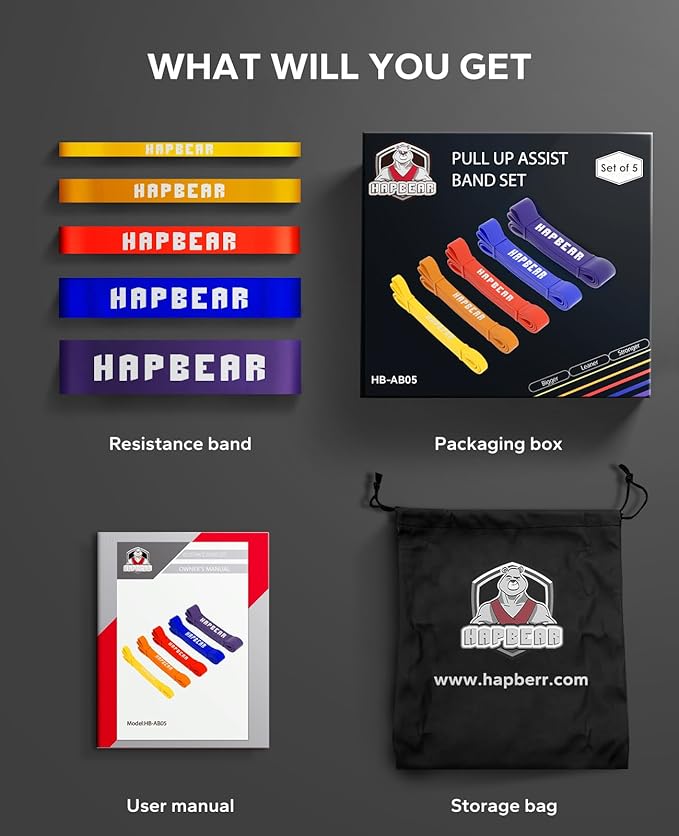 HAPBEAR Pull Up Assistance Bands Set of 5 - Resistance Bands for Working Out, Stretching, Physical Therapy, Muscle Training - Bloomnest