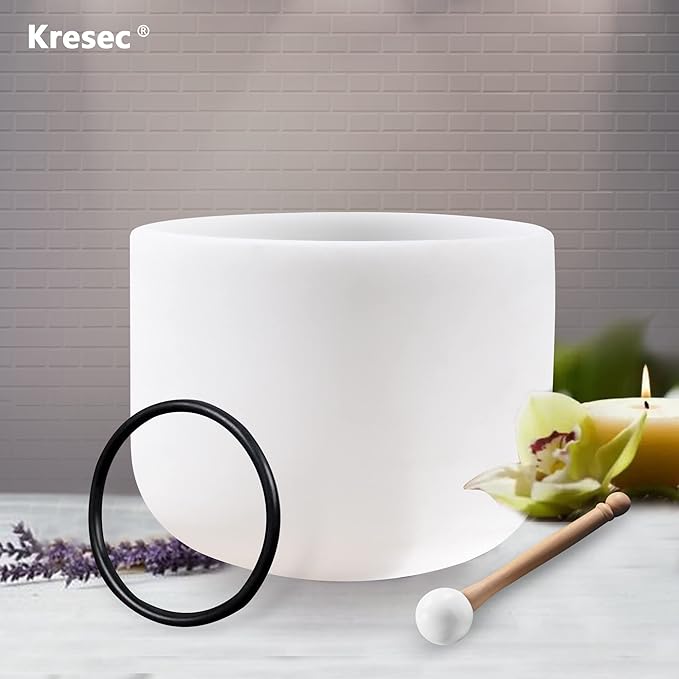 Kresec Blue 11 Inch Crystal Singing Bowl F Note Heart Chakra with O-ring and Mallet for Meditation, Yoga, Spiritual and Body Healing and Energy Cleansing - Bloomnest