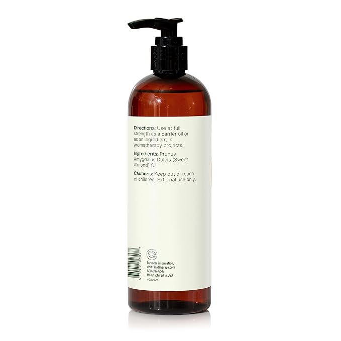 Plant Therapy Sweet Almond Oil - for Skin, Hair, Body, Face & Baby - Natural Moisturizer, Massage & Aromatherapy Carrier Oil 100% Pure, Cold Pressed California Almonds, Made in USA, 16 oz - Bloomnest
