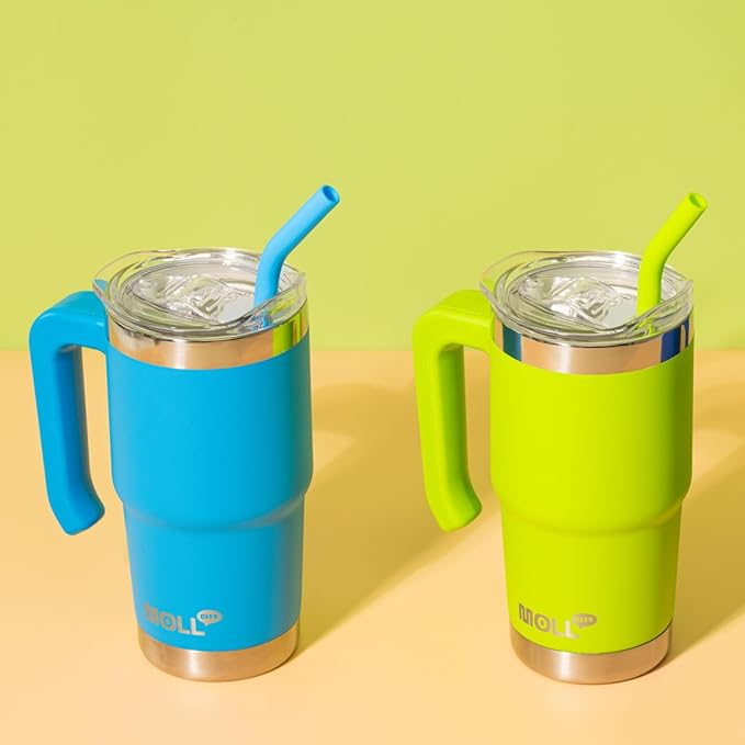 Kids Tumbler-16 oz Stainless Steel Double Wall Vacuum Insulated Tumbler Cup with Lid and Straw Travel Coffee Mug with Handle(Hot Pink) - Bloomnest