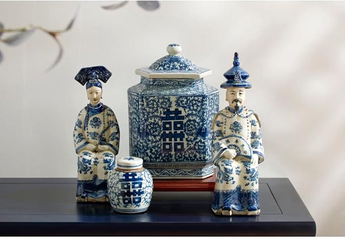 China Furniture Online Blue and White 4.5in Porcelain Double Happiness Small Chinese Jar with Lid - Bloomnest