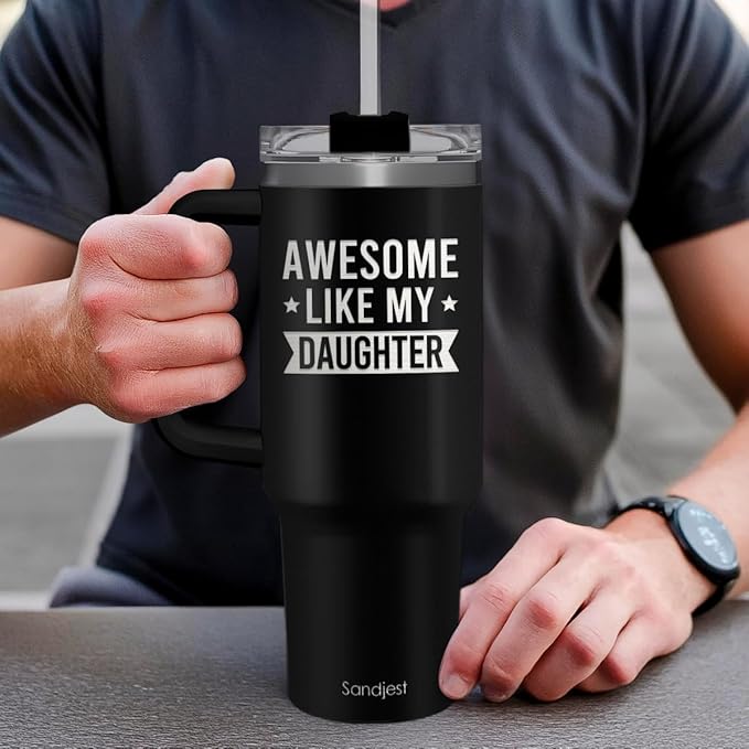SANDJEST Dad Gift from Daughter, Awesome Like My Daughter 40oz Stainless Steel Insulated Coffee Tumbler With Lid & Straw, Travel Mug Cup Gift for Dad, Christmas Birthday Father's Day - Bloomnest