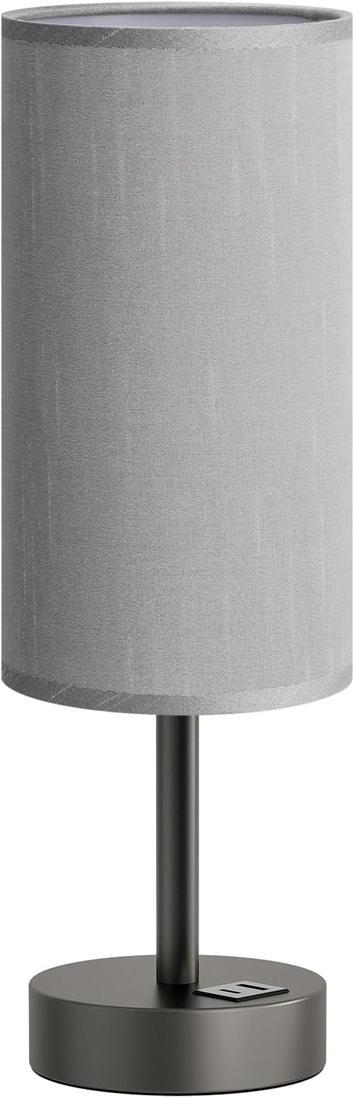 Small Touch Bedside Lamp with USB - 3 Way Dimmable Grey Table Lamp for Bedroom, Nightstand Lamp with Charging Station for Desk Dorm, Office - Bloomnest