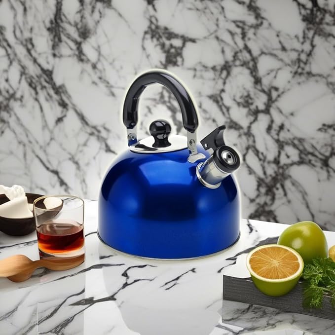 Stainless Steel Stovetop Whistling Tea Kettle 3 Liter (3-Quart) Classic Teapot with Ergonomic Handle, Works on Induction Cooktops-Blue 2409 - Bloomnest