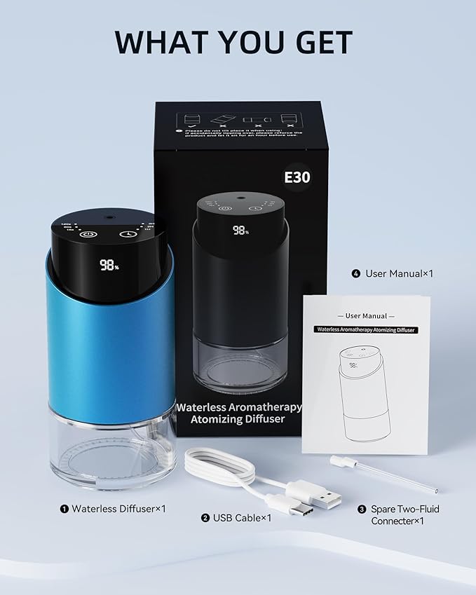 Waterless Essential Oil Diffuser Aromatherapy Scent Diffusers for Home Large Room, Bedroom, Car, Office, Battery Operated Mini Portable Air Freshener, 3 Countdown Timers & 3 Mist Levels - Bloomnest