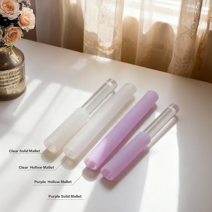 4 Pcs Singing Bowl Mallet Set Includes Solid and Hollow Acrylic Silicone Rubber Striker Mallet for Playing Quartz Crystal Singing Bowls with Bundle Pocket(WhitePurple) - Bloomnest