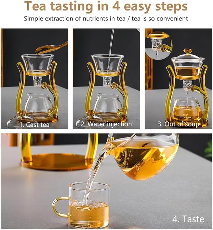 Lazy Kungfu Drip TeaPot, Heat Resistant Tea Set, Semi-Automatic Glass Teapot Suit for Magnetic Water Flow Wooden Glass Teapot Set - Bloomnest