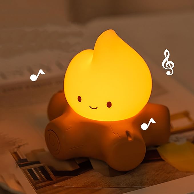 Cute Fake Campfire Lamp with White Noise, 5 Soothing Sounds & Flickering Flame Light, Rechargeable Portable Night Light for Sleep, Relaxation, Camping Decor & Gifts (White Noise Version) - Bloomnest