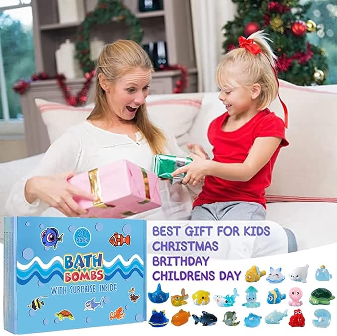 Bath Bomb Gift Set with Surprise Inside, 20 Pack Organic Bath Bombs for Kids, Kids Safe Handmade Fizzy Balls for Kid, Ideal Birthday Gift for Kids, Boys, Girls - Bloomnest