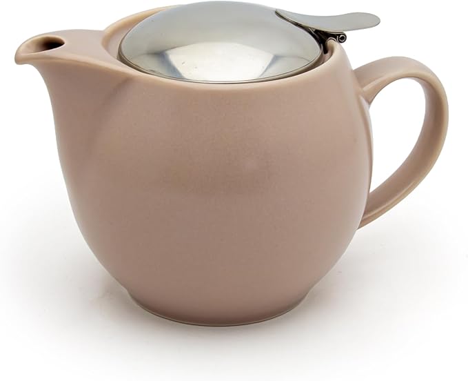 Zero Japan Bee House Round Teapot - Ceramic Teapot with Removable Lid & Stainless Steel Infuser for Loose Tea - Small Tea Pot for One - Silky Grayish Pink (15 oz) - Bloomnest