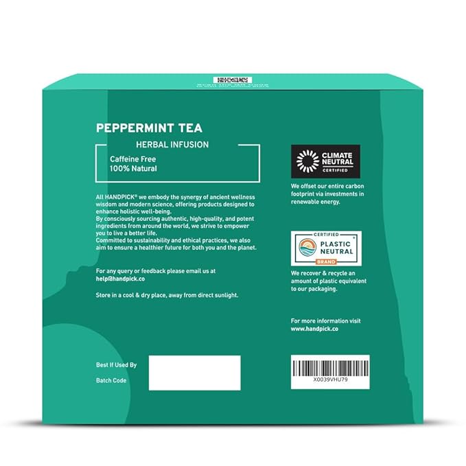 HANDPICK, Peppermint Tea, Eco-Conscious Tea Bags - 100 Count | Caffeine Free, Non-GMO | Minty, Fresh & Cool flavor | Direct From Source - Bloomnest
