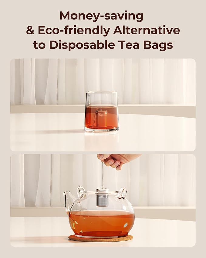 2 Pack Reinmoson Tea Strainers for Loose Tea, 1.58” x 2.2” Extra Fine Mesh Tea Infuser, 304 Stainless Steel & Threaded Lid, Loose Leaf Tea Steeper for Black Tea, Rooibos, etc - Bloomnest