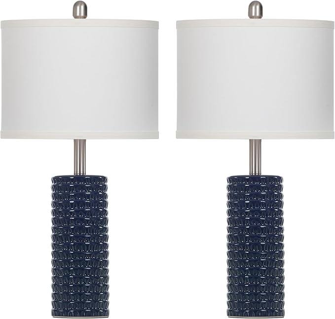24.5" Modern Ceramic Table Lamp Set of 2 for Living Room Blue Desk Lamps for Bedroom Farmhouse Bedside Nightstand Bedside Lamp End Table Lamps Blue - Bloomnest