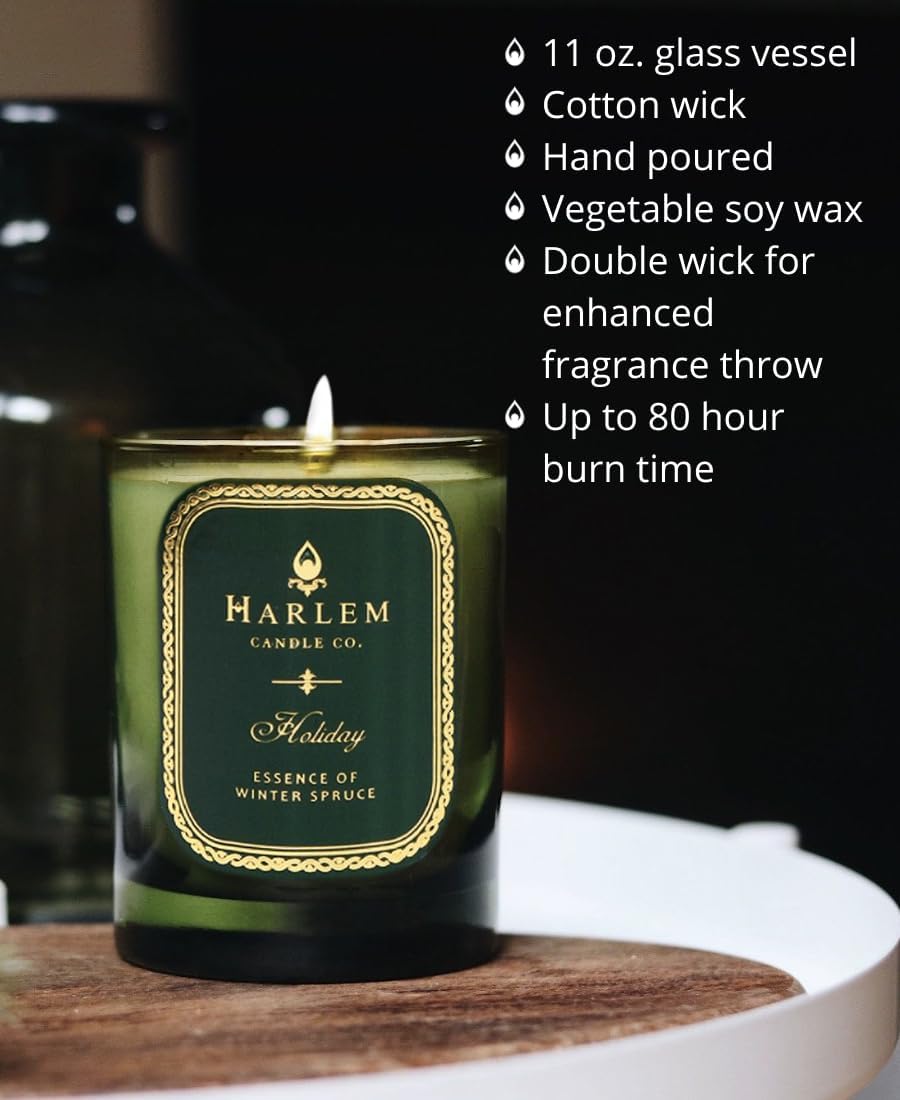 Harlem Candle Co. Holiday Luxury Candle, 11 oz Glass Jar, Double Wick, Soy Wax, Gift Box, Wild Berry, Rose, Absinthe, Angelica, Strawberry Musk, and Birchwood, 80 Hour Burn