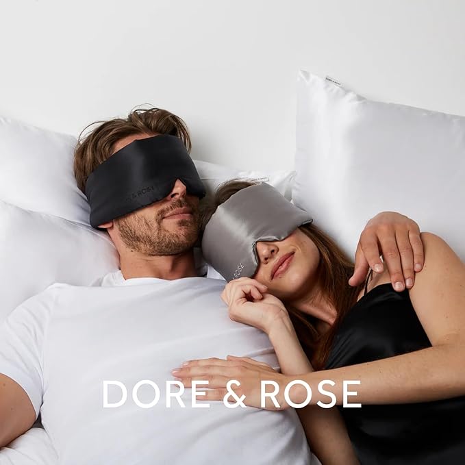 Dore & Rose Deep Sleep Mask Light Blocking, 23 Momme Mulberry Silk Eye Mask, Ultra Soft, Adjustable - Travel Sleeping Mask for Men & Women - Lotus