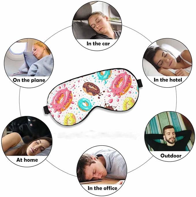 Donuts Sleep Eye Mask Pink Chocolate Lemon Blue Mint Glaze Falling Splashes Colored Glaze Sprinkles Men Women Sleep Mask with Adjustable Strap Eye Cover Eye Shade for Travel, Nap,Meditation - Bloomnest