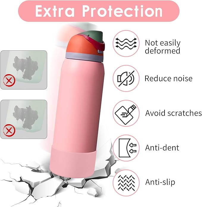 2PCS Silicone Water Bottle Boot, Compatible with Owala 24oz 32oz 40oz, Protective Anti-Scratch & Anti-Dent No Noise Sleeve Cover for FreeSip/Twist/Flip Water Bottles (Angel Food Cake, 32oz) BKBY