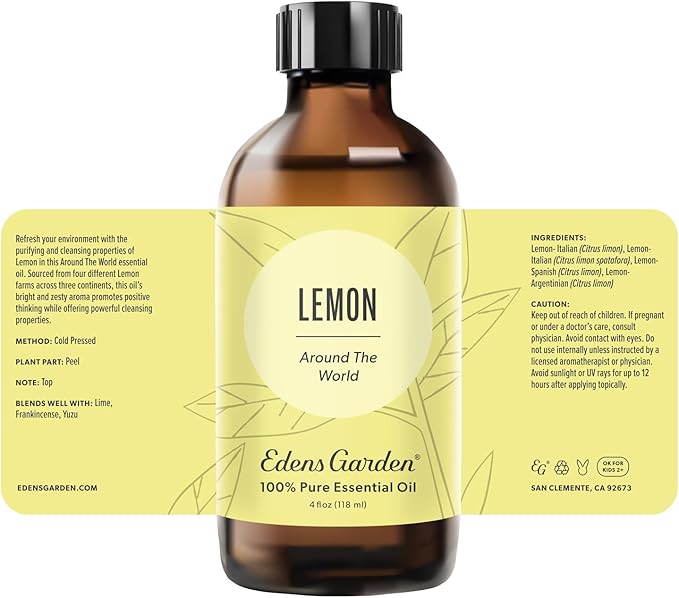 Edens Garden Lemon Around The World Essential Oil- 100% Pure Premium Grade, Undiluted, Natural, Therapeutic, Aromatherapy, The Best for Diffuser, Candle, Laundry, Humidifiers 118 ml (4 fl oz) EdensGarden