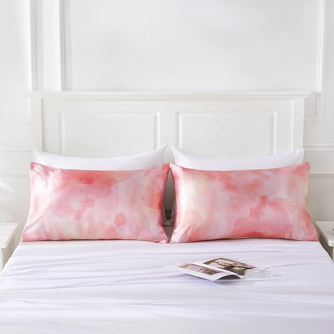 MR&HM Satin Pillowcase for Hair and Skin, Silk Satin Pillowcase 2 Pack, Standard Size Pillow Cases Set of 2, Silky Pillow Cover with Envelope Closure (20x26, Dream Pink) - Bloomnest