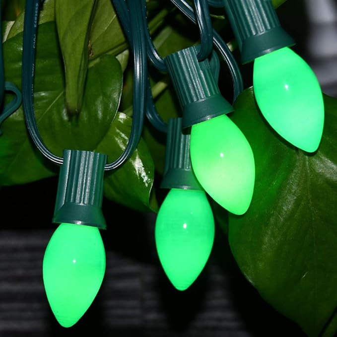 GOOTHY 25 Pack C7 Green Christmas Light Bulbs, C7 Incandescent Christmas Replacement Light Bulbs for Outdoor String Lights, C7/E12 Candelabra Base Candles Salt Lamp Bulb, 5 Watt Night Light Bulbs - Bloomnest