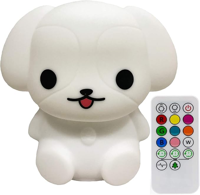 Night Lights Dog Silicone Bedside lamp for Children, Baby Nursery Light Decorative Lamps Decompression Light - Break Resistant/Eye Caring/Adjustable Brightness & Color/Time Setting - Medium - Bloomnest