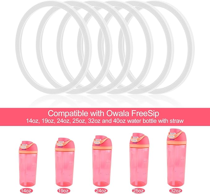6 Pack Water Bottle Gasket Replacement for Owala FreeSip, Silicone Lid Seal O Ring Sealing Gaskets Replacement Parts Accessories Compatible with Owala Stainless Steel Cup (Clear) PEUTIER