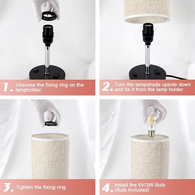Table Lamp with Motion Sensor and Constant on Mode, USB Lamp Include Warm White Bulb, Built in USB Port & AC Outlet, Bedside Lamp Idea for Bedroom Retro Cream - Bloomnest