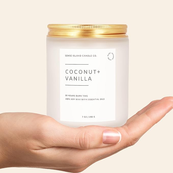Coconut Vanilla Scented Candle with Wood Wick– 7oz Soy Wax | Sensual Coconut Milk Vanilla Sand | Long Lasting Highly Scented Candle for Women | Warm Gourmand Fragrance | Gift for Her, Bedroom or Bath - Bloomnest