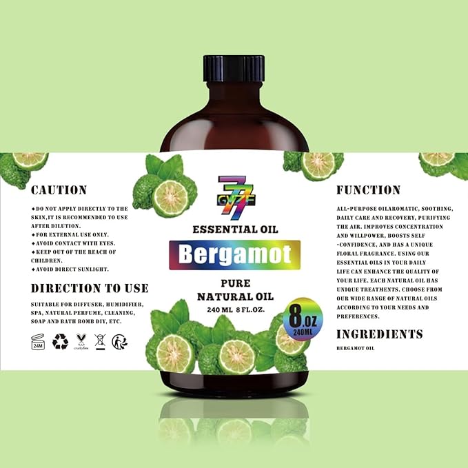 Bergamot Essential Oil (8 oz / 240 ml) – Bergamot Oils for diffusers, humidifiers, Home Baths, Cleaning Products, Yoga, DIY Soaps and DIY Scented Candles - Bloomnest