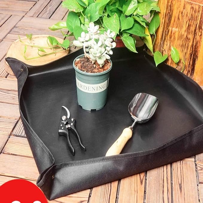 BIUWING 2PCS Indoor Plant Transplanting Repotting Mat Foldable Garden Work Cloth Waterproof Thicken Gardening Mat, Black (26.8" x 26.8") - Bloomnest