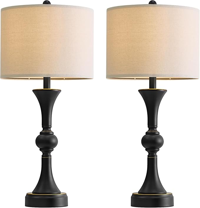 Oneach 28" Modern Table Lamps Set of 2 for Living Room, Bedside Lamps with USB Ports, Black Nightstand Lamps Set for Bedroom Farmhouse Lamp End Table Lamps (Bulbs not Included) - Bloomnest
