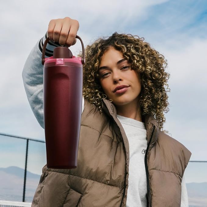 Owala FreeSip Sway Insulated Stainless Steel Water Bottle with Two-Way Spout, Built-In Straw and Bucket Handle, Made for Travel, School, and Sports, 40oz, BPA Free, Leak Proof, Black Cherry Owala