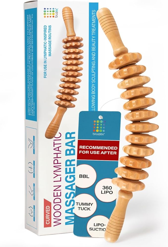 Wood Therapy Massage Tool | Lymphatic Drainage Massage Roller Stick | Leg, Back & Thigh Muscle Roller for Post Liposuction & Fibrosis Treatment | Surgery Recovery 360 Lipo| Tummy Tuck & BBL, Lipo Foam