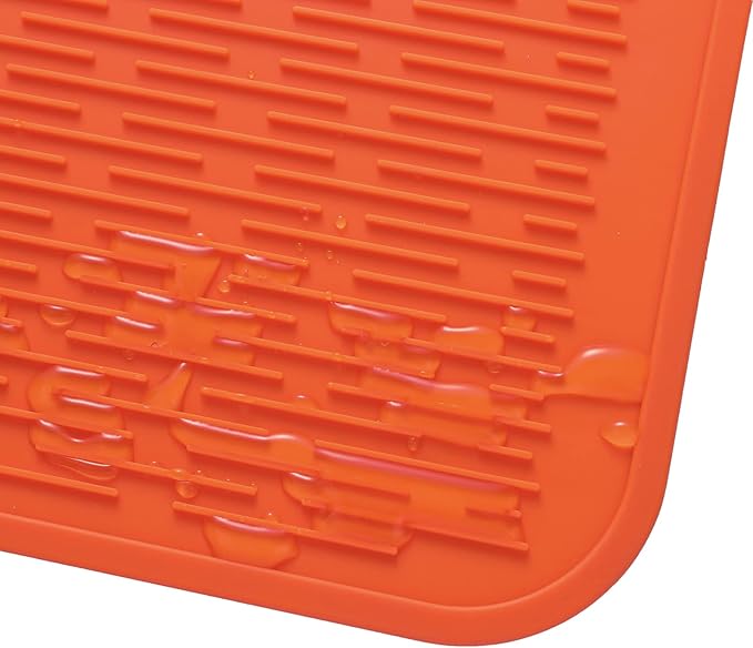 Silicone Dish Drying Mat for Multiple Usage,Easy clean,Eco-friendly,Heat-resistant Silicone Mat for Kitchen Counter or Sink,Refrigerator or Drawer Liner Orange 2XL 24 inches x 18 inches - Bloomnest