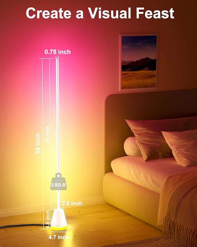 Keepsmile Smart RGB LED Corner Floor Lamp,172 LEDs Bright Standing Lamps for Living Room with APP and Remote,Modern Floor Lamp with Music Sync and 16 Million Colors, Ambient Lighting for Bedroom White - Bloomnest