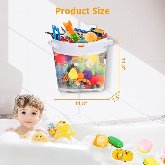 Bath Toy Organizer – Large Capacity Mesh Storage with Wide Opening, Quick Release Bottom Zipper, Wall-Mounted & Foldable, Quick Dry Baby Bathtub Toy Holder, Multi-Use Bathroom Organizer - Bloomnest