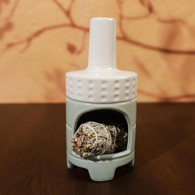 Handmade Ceramic Palo Santo Holder Burner - Mini Chiminea Incense Dish for Palo Santo Sticks & Sage -Cone Burner Elegant Design for Energy Cleansing, Yoga, Meditation & Aromatherapy Idea - Bloomnest