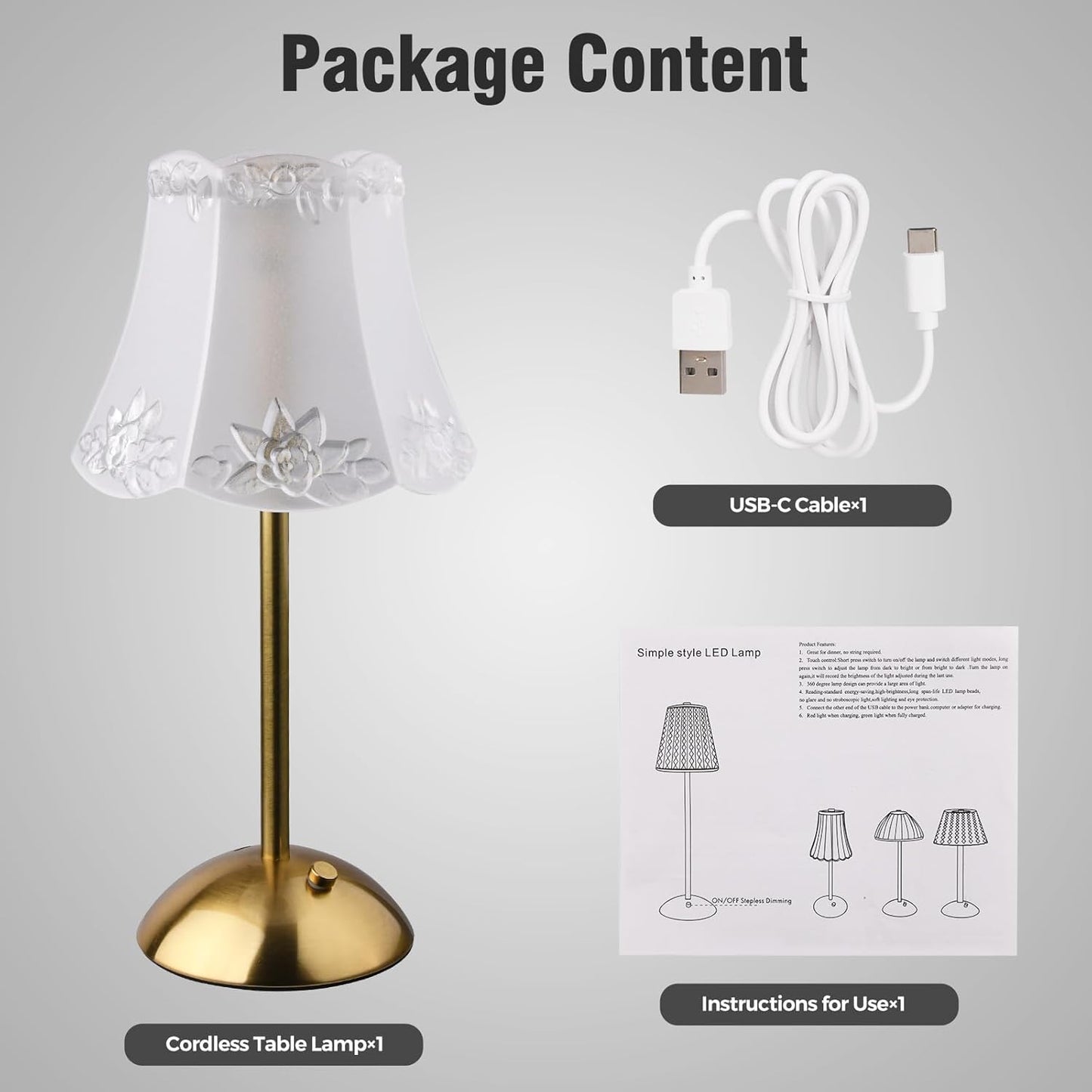 Cordless Table Lamp Rechargeable Bedside Flower Desk Lamps Battery Operated Nightstand Night Light with Touch Control Portable Outdoor Lighting LED Modern Home Decor for Bedroom, Living Room