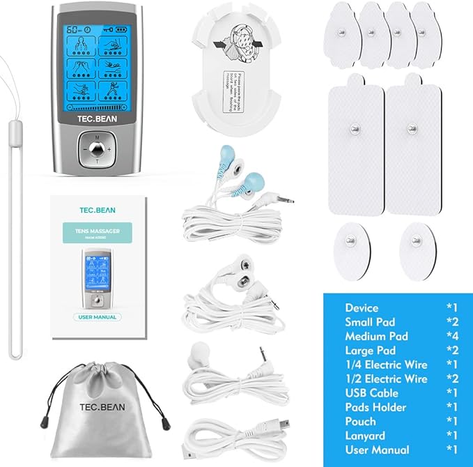 24 Modes Tens Unit Muscle Stimulator, Rechargeable Tens Machine with 8 Electrode Pads (American Gel), Electric Pulse Massager for Pain Relief Therapy